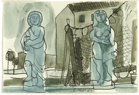 KT 2004 030
<br/>
Stadsgezicht met twee beelden
<br/>
<em>Dukkers, Eduard Willem Anton (1923 - 1996)</em>